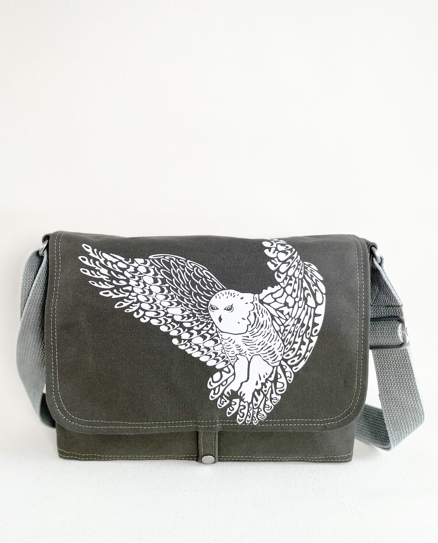 Metallic Gray Canvas Messenger Bag